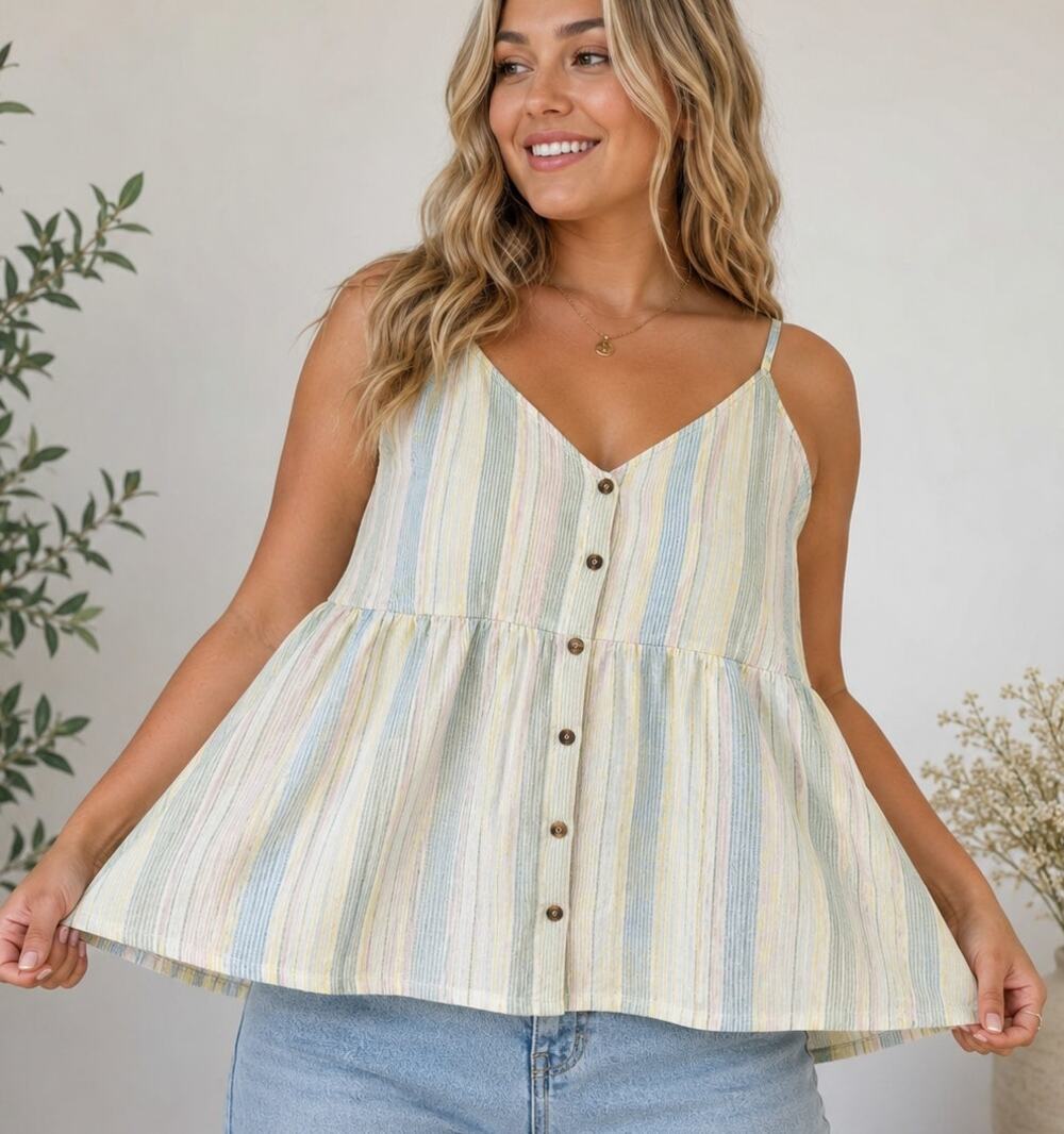 Celebrity Pink NWT Baby Doll Tank Cami Pastel Boho Striped Button Front XXXL
